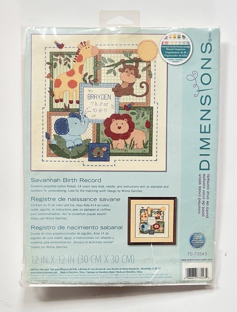 Dimensions Counted Cross Stitch Kit Savannah Birth Record, Open Package